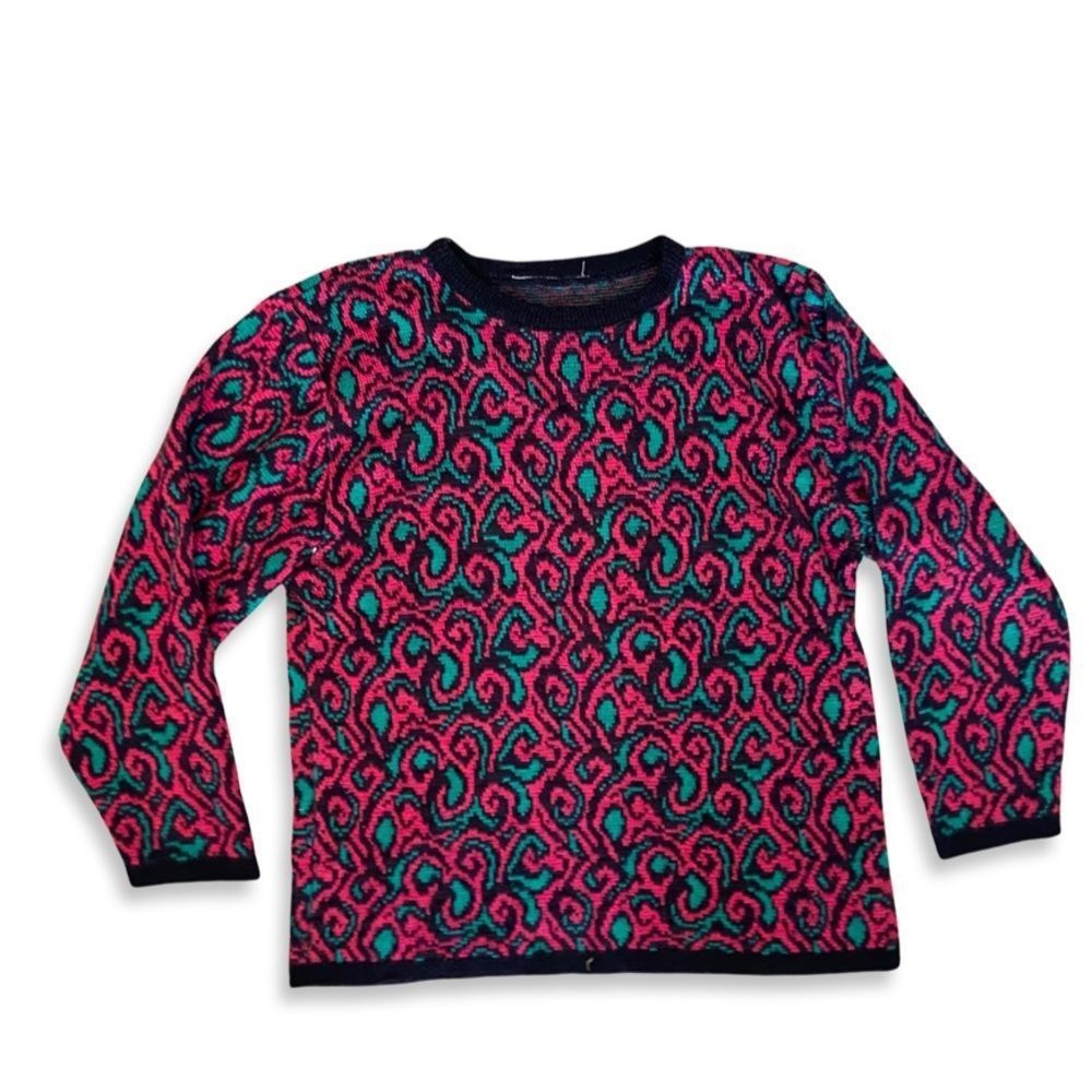 VTG 80s print woven sweater - Picture 2 of 3